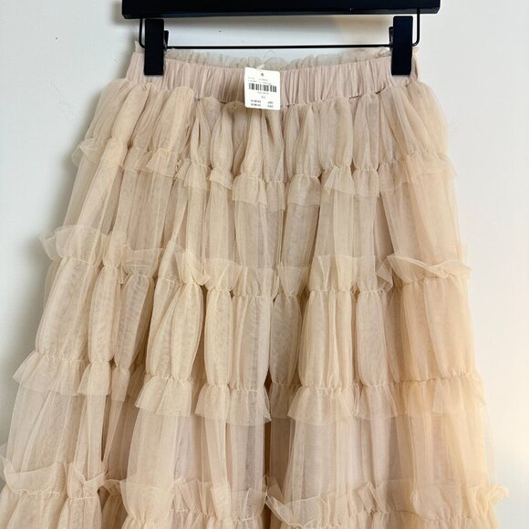 ANTHROPOLOGIE Shirred Tulle Maxi Skirt in Dusty Pink Size X-Small NWT - Picture 5 of 15